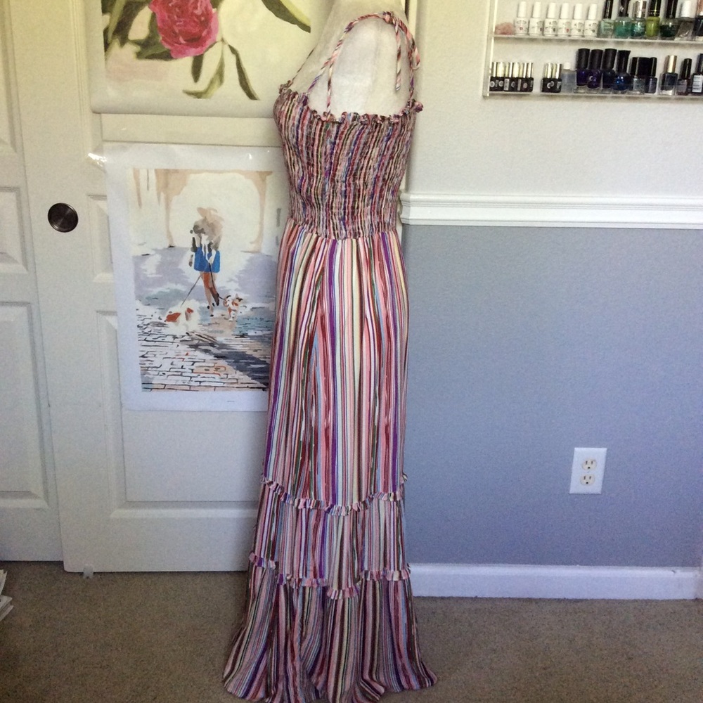 Colorful Striped Smocked Maxi Boho Ruffle Dress - Picture 4 of 8